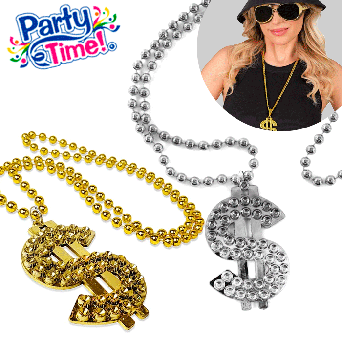 Collares cuentas reggaeton reggae dolar dorado y plateado