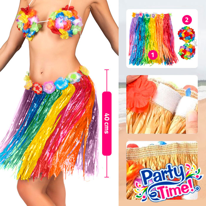 falda de colores arcoiris de rafia