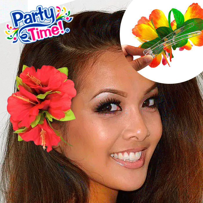 Flor hawaiana hibiscus con clip para el cabello