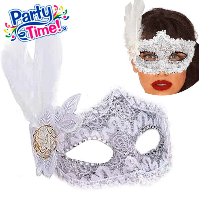 Antifaz brocado con plumas veneciano