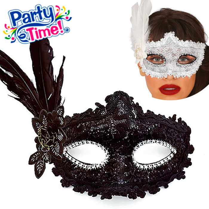 Antifaz brocado con plumas veneciano