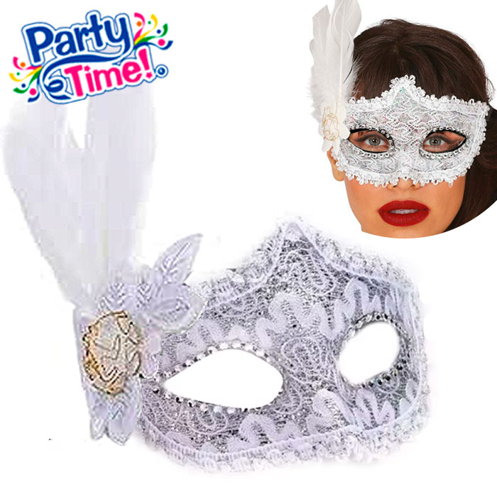 Antifaz brocado con plumas veneciano